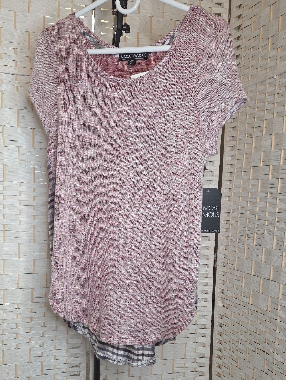Almost Famous Dusty Pink Marled Short Sleeve Tee